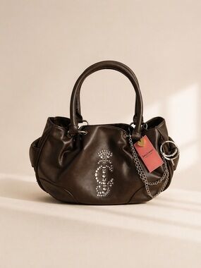 Juicy Couture Black Rhinestone Logo Satchel 🖤✨ Chain Accent • Top Handle Y2K